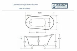 Fienza Clawfoot Acrylic Bath 25 Fienza Clawfoot Acrylic Bath -Bathroom Supplies Sales Store 1500clawfoot20specs 1200x800 1
