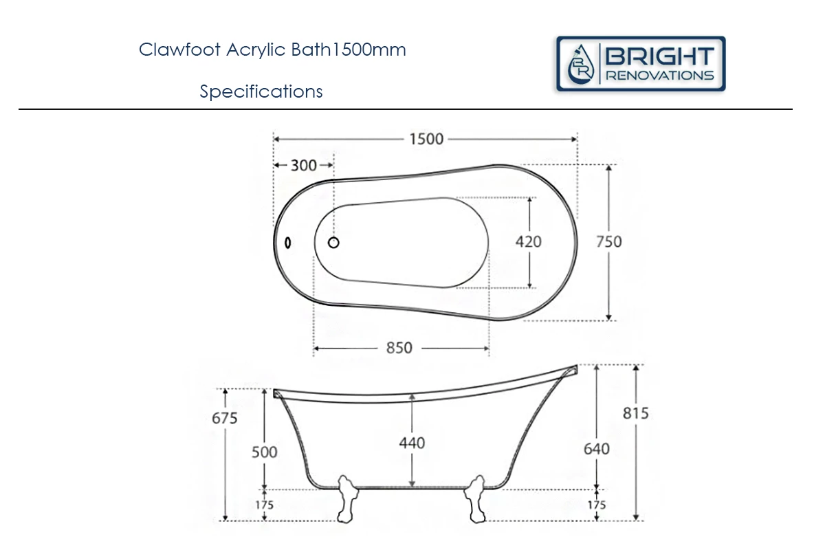 Fienza Clawfoot Acrylic Bath 14 Fienza Clawfoot Acrylic Bath - Image 12