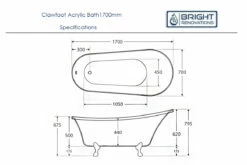 Fienza Clawfoot Acrylic Bath 24 Fienza Clawfoot Acrylic Bath -Bathroom Supplies Sales Store 1700clawfoot20specs 1200x800 1