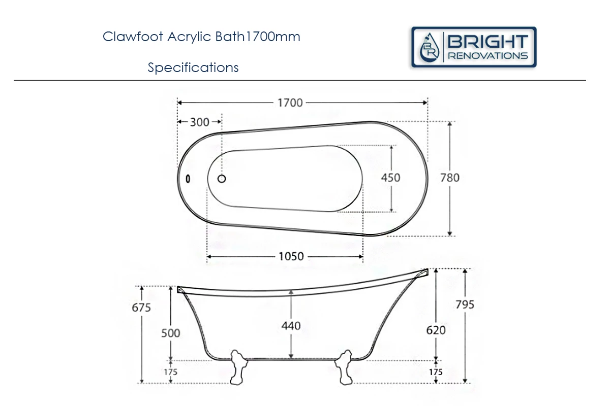 Fienza Clawfoot Acrylic Bath 13 Fienza Clawfoot Acrylic Bath - Image 11