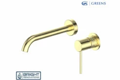 Greens Textura Wall Basin Mixer -Bathroom Supplies Sales Store 18302526 Textura Wall Basin Bath Mixer Brushed Brass 1 1200x800 1