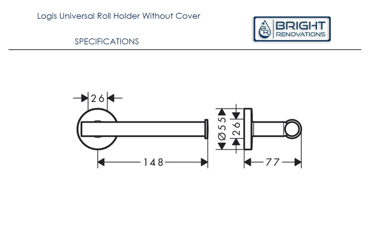Hansgrohe Logis Universal Roll Holder Without Cover 5 Hansgrohe Logis Universal Roll Holder Without Cover - Image 3
