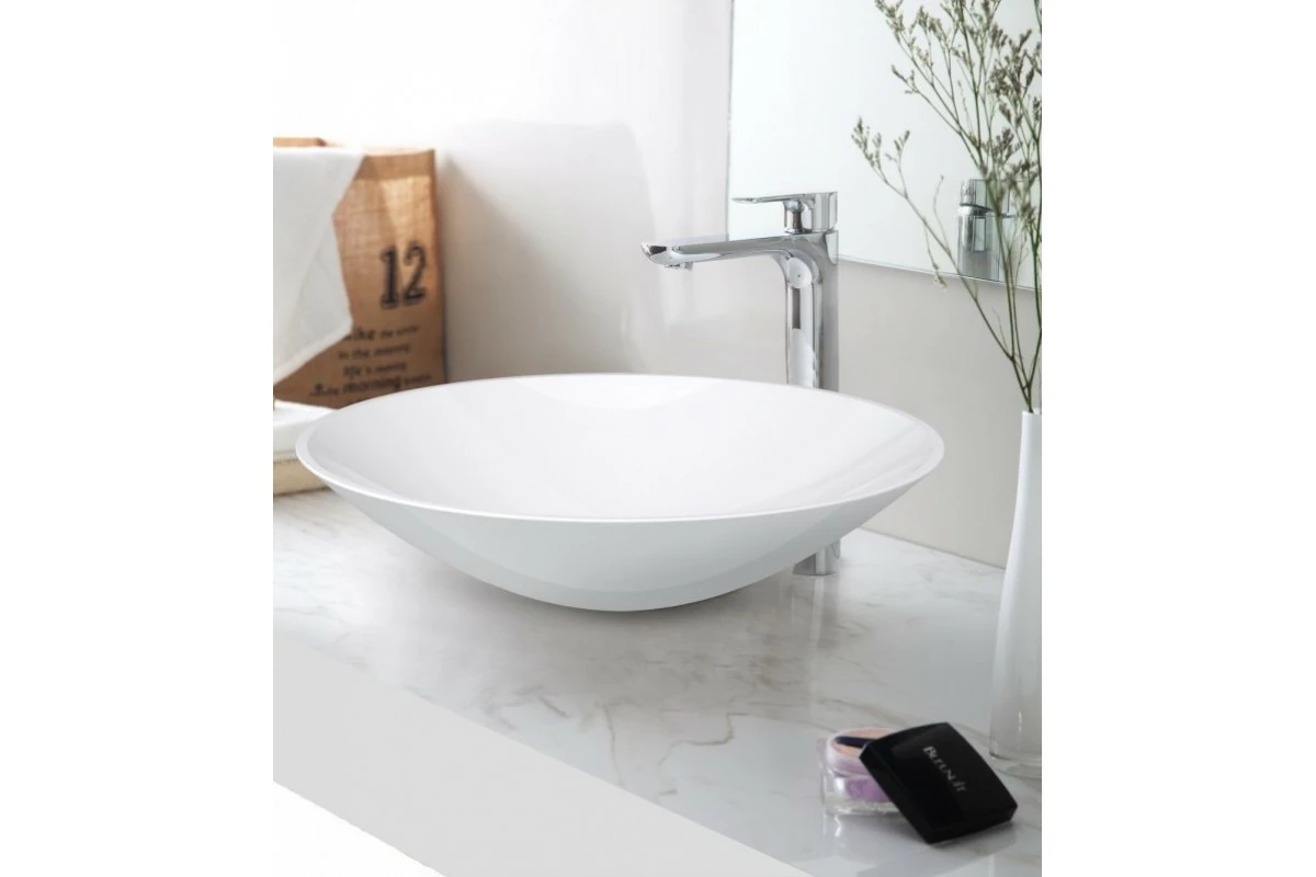 SUMMER SlimLine White Bathroom Round SOLID SURFACE STONE Vanity Sink Basin Bowl 4 SUMMER SlimLine White Bathroom Round SOLID SURFACE STONE Vanity Sink Basin Bowl - Image 2