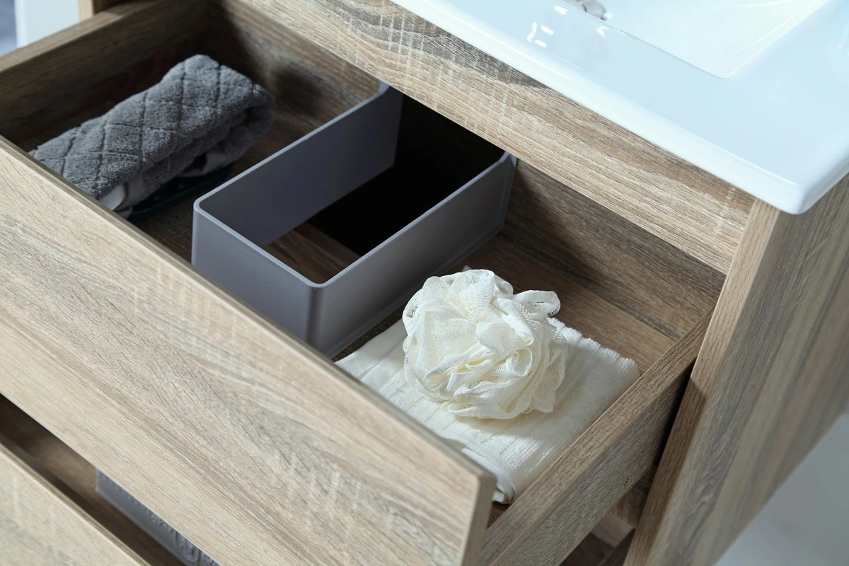 LEO Textured Rural Oak Wood Grain Vanity, Hidden Handle 600mm 5 LEO Textured Rural Oak Wood Grain Vanity, Hidden Handle 600mm - Image 3