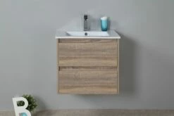 LEO Textured Rural Oak Wood Grain Vanity, Hidden Handle 750mm