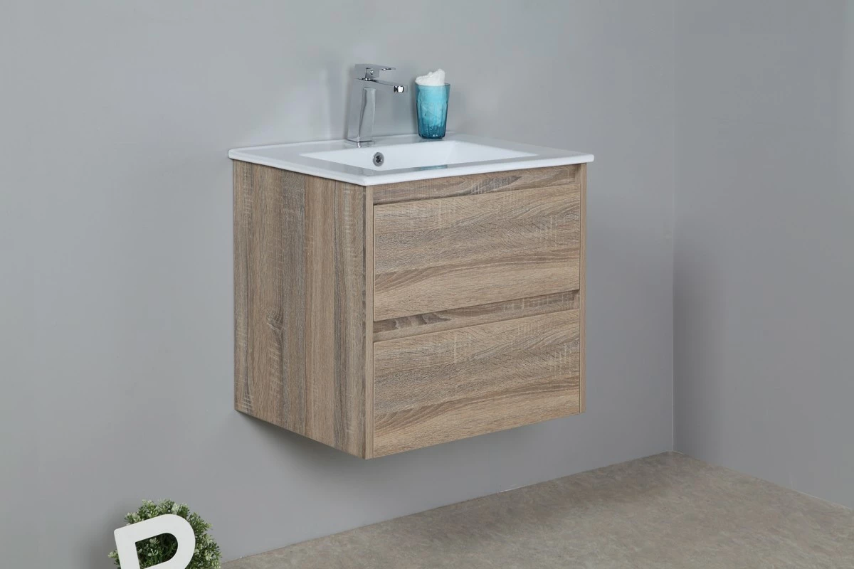 LEO Textured Rural Oak Wood Grain Vanity, Hidden Handle 600mm 10 LEO Textured Rural Oak Wood Grain Vanity, Hidden Handle 600mm - Image 8