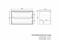 Felicia Wall Hung Vanity 900mm -Bathroom Supplies Sales Store Ceramic20900mm20Drawing 1200x800 1