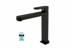 MATT BLACK ECCO Oval Bathroom WELS Tall High Basin Flick Mixer Tap