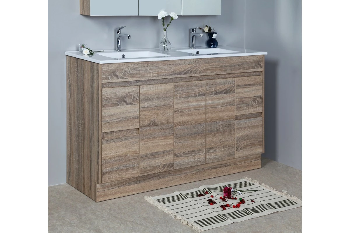 GRACE 1500 Textured Rural Oak Wood Grain Vanity,Hidden Handle 4 GRACE 1500 Textured Rural Oak Wood Grain Vanity,Hidden Handle - Image 2