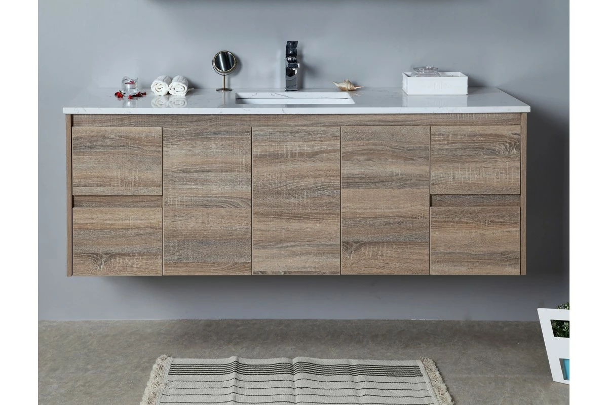 GRACE 1500 Textured Rural Oak Wood Grain Vanity,Hidden Handle 8 GRACE 1500 Textured Rural Oak Wood Grain Vanity,Hidden Handle - Image 6