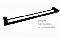 Bathroom MILAN MATT BLACK Square Double Towel Rail Rack Bar 810MM