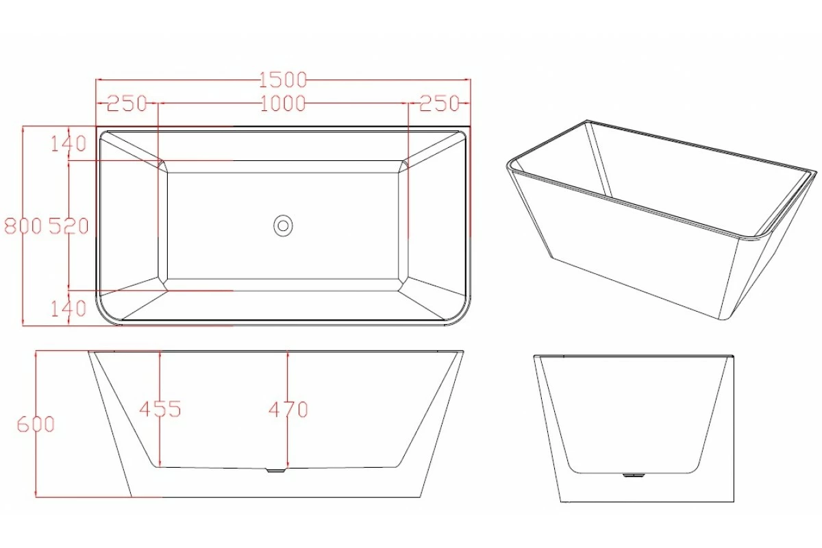 STARFISH BLACK BACK TO WALL Bathroom Square Freestanding Acrylic BathTub-1500MM&1700MM 5 STARFISH BLACK BACK TO WALL Bathroom Square Freestanding Acrylic BathTub-1500MM&1700MM - Image 3